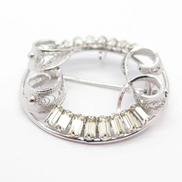 925 Sterling Silver Vintage Carl Art Rhinestone Filigree Pin Brooch / Pendant - Picture 5 of 9